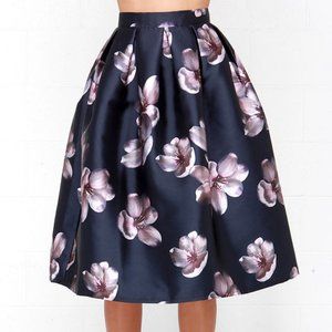 Floral A-Line Midi Skirt - Navy, Small